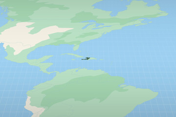 Haiti highlighted on a detailed map, geographic location of Haiti.