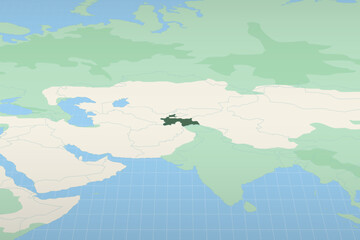 Obraz premium Tajikistan highlighted on a detailed map, geographic location of Tajikistan.