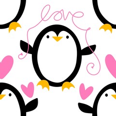 Valentine love hearts seamless 14 February penguin pattern for wrapping paper