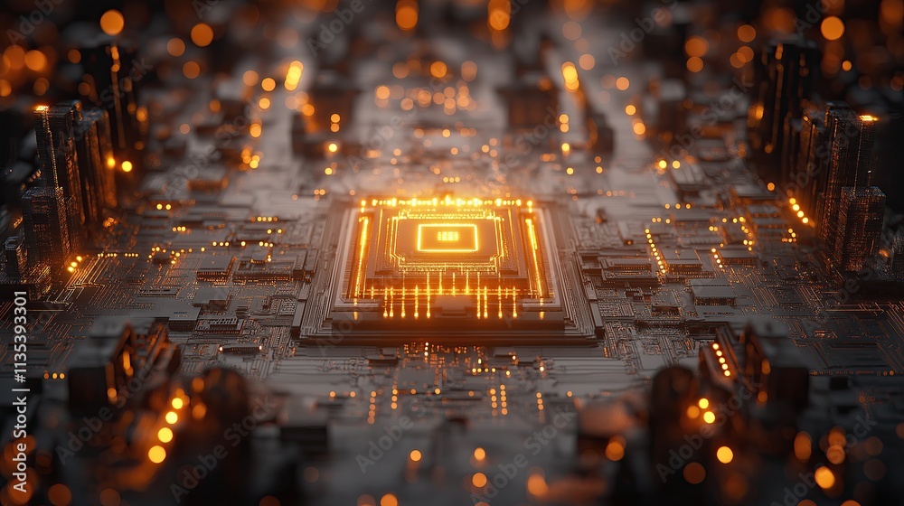  advanced microprocessor circuit with glowing elements