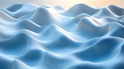 Obraz premium Abstract blue waves creating a serene and calm atmosphere, showcasing smooth curves with light reflecting across the surface, reminiscent of tranquil water or gentle hills.