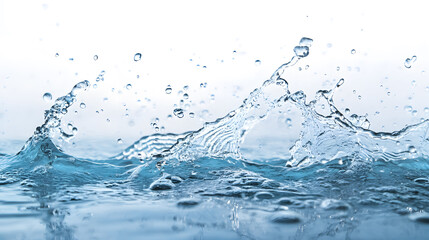 Blue water splashing with bubbles against a white background.