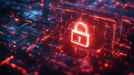 Fototapeta premium Glowing Cyber Security Padlock in Digital Circuitry