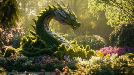 Mossy Dragon Topiary in Sunlit Garden