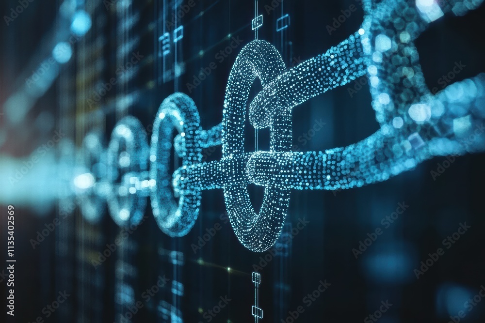 Poster pulsating dots represent the connections and advancements in blockchain technology