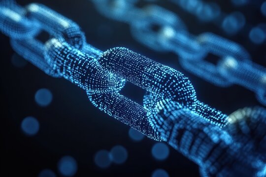 Pulsating dots illustrating blockchain technology in a futuristic digital network setup