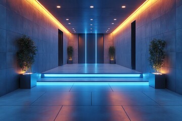 Modern entryway with smooth matte walls and integrated LED lighting enhancing the ambiance
