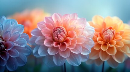 Obraz premium Pastel Dahlias Bloom Close-Up in Soft Light