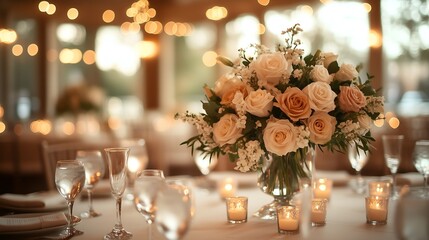 Elegant floral arrangement at a wedding reception venue