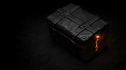 Glowing crack in dark stone chest.