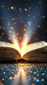 Vertical video gradient abstract world book day. Magic book with animation.