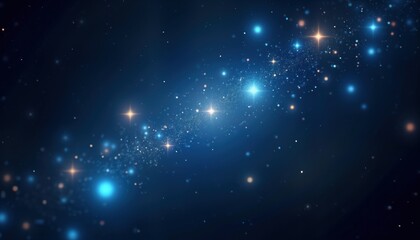 Obraz premium Abstract cosmic background with glowing stars, bokeh lights. Dark blue night sky filled with sparkling particles. Dynamic pattern creates dreamy, mysterious atmosphere. Ideal for backgrounds for