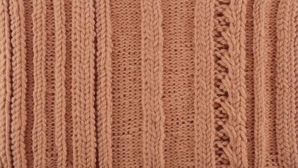 Knitted fabric in pastel brown color, embossed parallel vertical stripes of different widths, mocha mousse trend, background