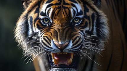 Fototapeta na wymiar Close up of a Malayan Tiger's Face. Concept of Wildlife, Power, and Nature.