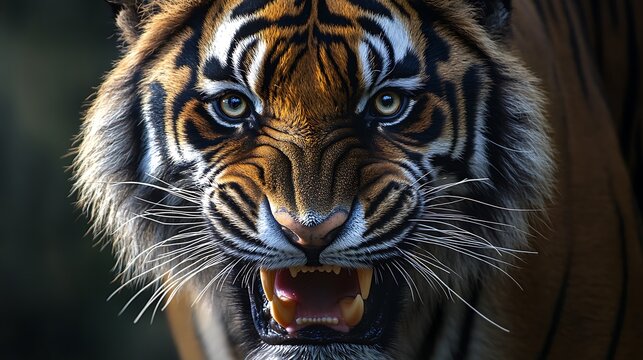 Close up of a Malayan Tiger's Face. Concept of Wildlife, Power, and Nature.
