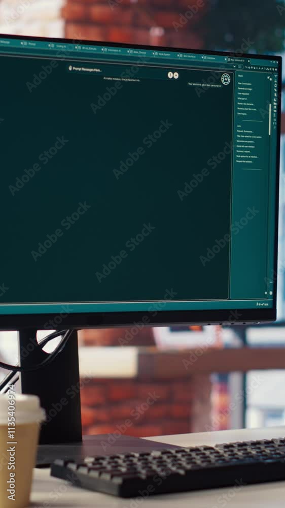 Aufkleber focus on ai llm chatbot pc gpt software on pc monitor in home office. panning shot of large language