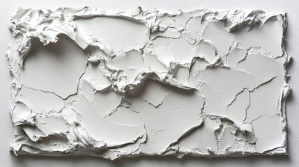 Fototapeta premium Abstract textured white paint, plaster, or clay surface, showing impasto brushstrokes, cracks, and ridges.