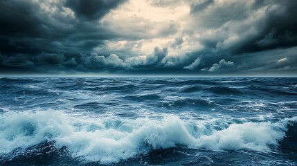 Fototapeta premium Stormy Ocean, Dramatic Clouds. Concept of Nature's Power, Danger, and the Sea.