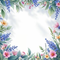 Obraz premium Watercolor flowers on white background. Floral frame for your design