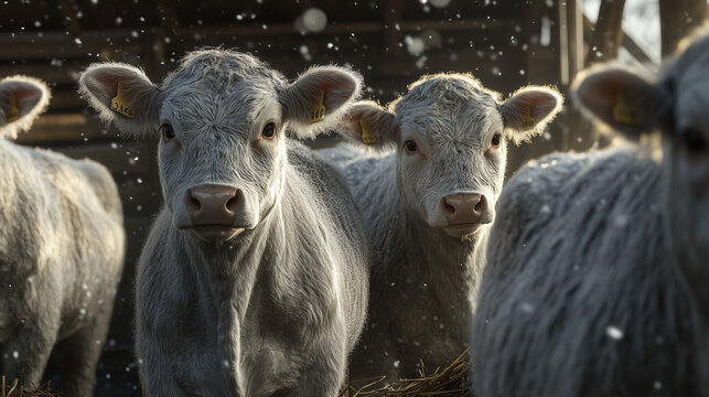 Well-Fed Beefmaster Cattle in a Winter Barn with Rustic Mexican Landscape