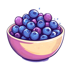 Colorful bowl of blueberries illustration, vibrant fruit design for culinary themes or fresh produce concepts