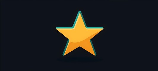 A vibrant, three-dimensional yellow star with a teal outline set against a dark background, creating a striking visual contrast that emphasizes its glossy appearance.