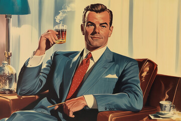 a 1950s advertising illustration of a man 