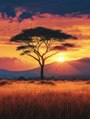Fototapeta premium Beautiful landscape with tree in Africa background