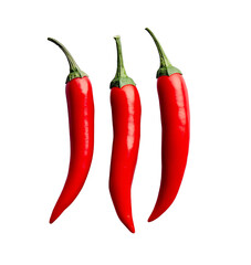 Bright red chili peppers arranged in a row showcasing their vibrant color and distinct shape on a white background
