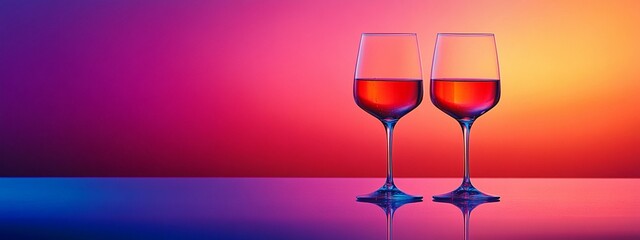 Elegant Glasses of Red Wine Against a Vibrant Sunset Background Create a Warm Atmosphere for a Special Occasion