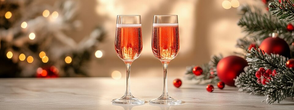 Festive Sparkling Drinks With Holiday Decorations Create a Warm Atmosphere for Celebration
