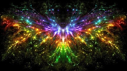 Fototapeta premium Colorful abstract butterfly design created with light effects against a dark background