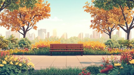 Obraz premium Urban Oasis: City Park Rooftop Garden for Social Gatherings and Relaxation - 2D Flat Illustration