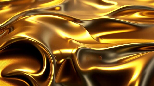 3D rendering showcases a wavy, shiny background with liquid gold and black elements. Luxurious, Ai Generated.