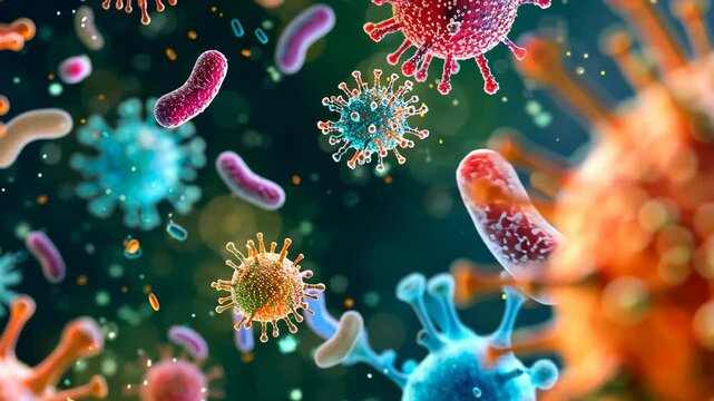 Macro shot reveals diverse types of microbes, highlighting their intricate structures. Fascinating, Ai Generated.