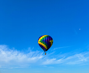 Colorful Hot Air Balloon Floating in the Clear Blue Sky