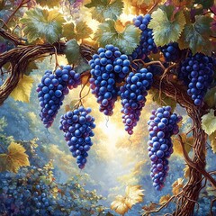Harvesting fresh grapes in a lush vineyard nature scene serene environment vibrant viewpoint organic farming concept