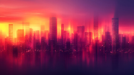 Crimson Cityscape at Sunset Glowing Skyscrapers