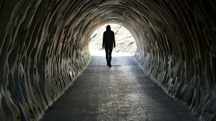 Explore the Lofoten Islands where stunning views meet the silhouette of a man in a mesmerizing tunnel scene.