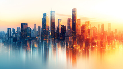 Obraz premium Cityscape at Sunset Modern Metropolis Skyline