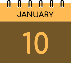 illustration of calendar date 10 with yellow color shades and transparent background