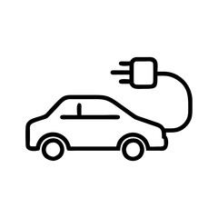Fototapeta premium Electric car charging with connector, simple outline illustration