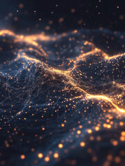 Abstract glowing network, digital landscape. Concept of technology, connection, and data.