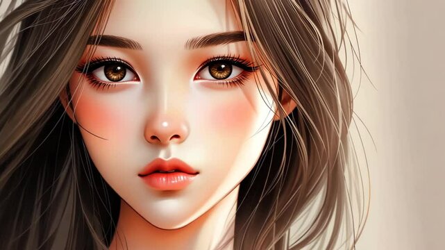 A girl with long brown hair in a soft, muted palette reminiscent of Chen Zhens captivating gaze and Firmin Baes dreamy style.