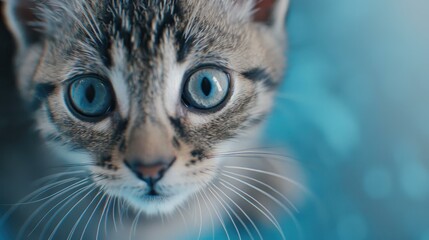 Fluffy kitten with big eyes, ready for an astronaut adventure in a starry cosmic landscape. Pure bliss in space