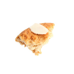Piece of tasty cookie with almond flake isolated on white