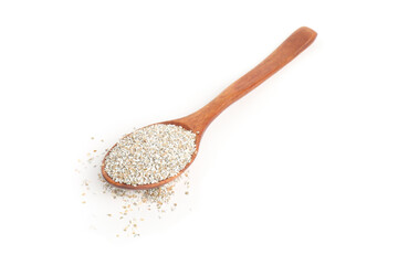 Rye bran in wooden spoon isolated on white