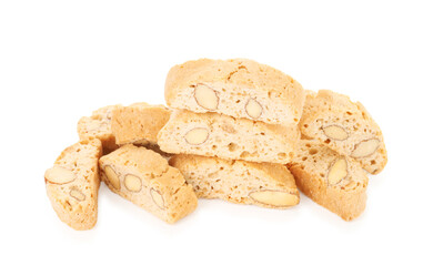 Traditional Italian almond biscuits (Cantucci) isolated on white
