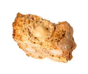 Piece of traditional Italian almond biscuit (Cantucci) isolated on white