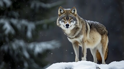 Obraz premium Majestic Gray Wolf in Snowy Forest. Wildlife, Winter, Nature